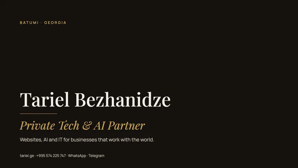 Cover of Tariel Bezhanidze’s presentation “Private Tech & AI Partner”