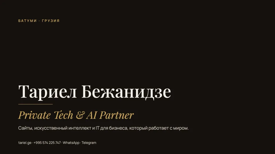 Обложка презентации Тариела Бежанидзе «Private Tech & AI Partner»